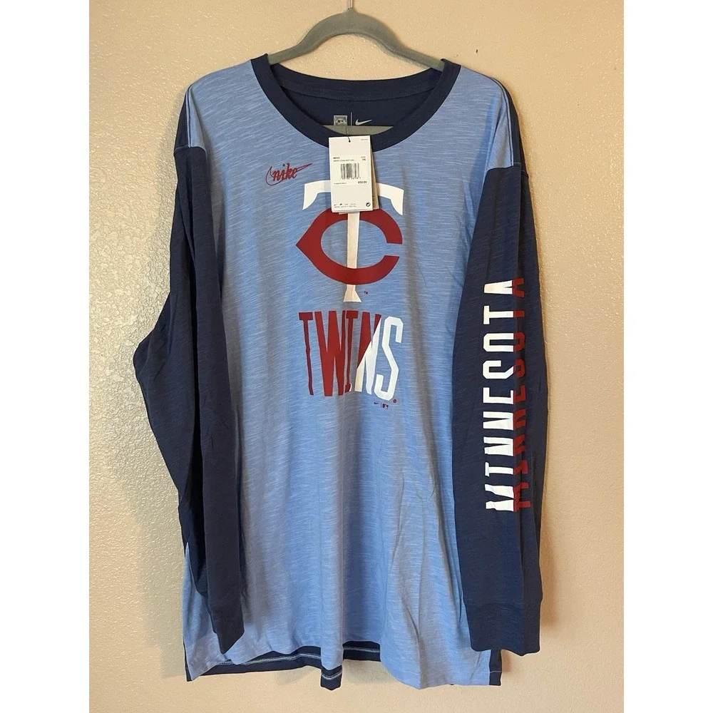 Men's‎ 3XL NWT Minnesota Twins Nike Cooperstown Long Sleeve Shirt Blue